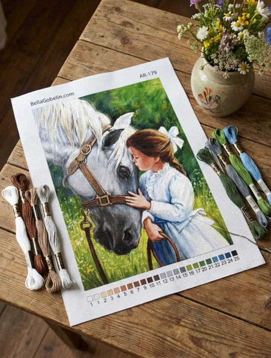 Little lady with a white horse
