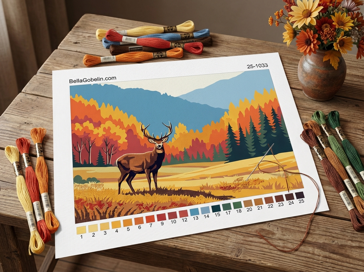 Red deer stag and autumn landscape