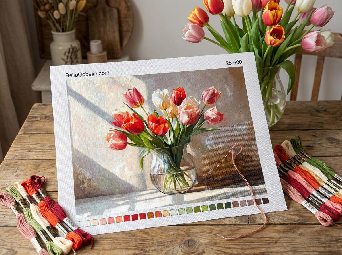 Tulip bouquet in a glass vase
