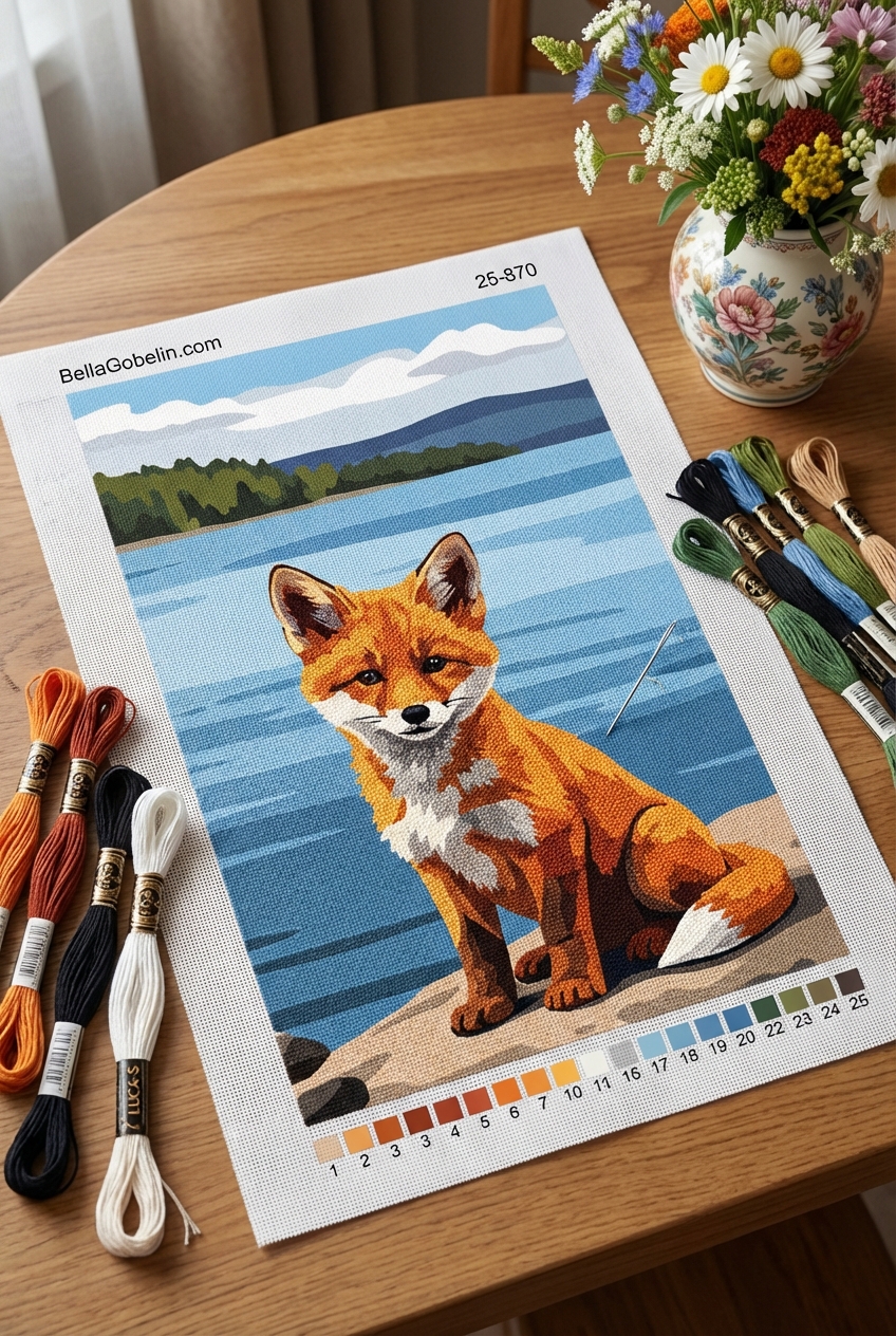 Fox cub at the lake