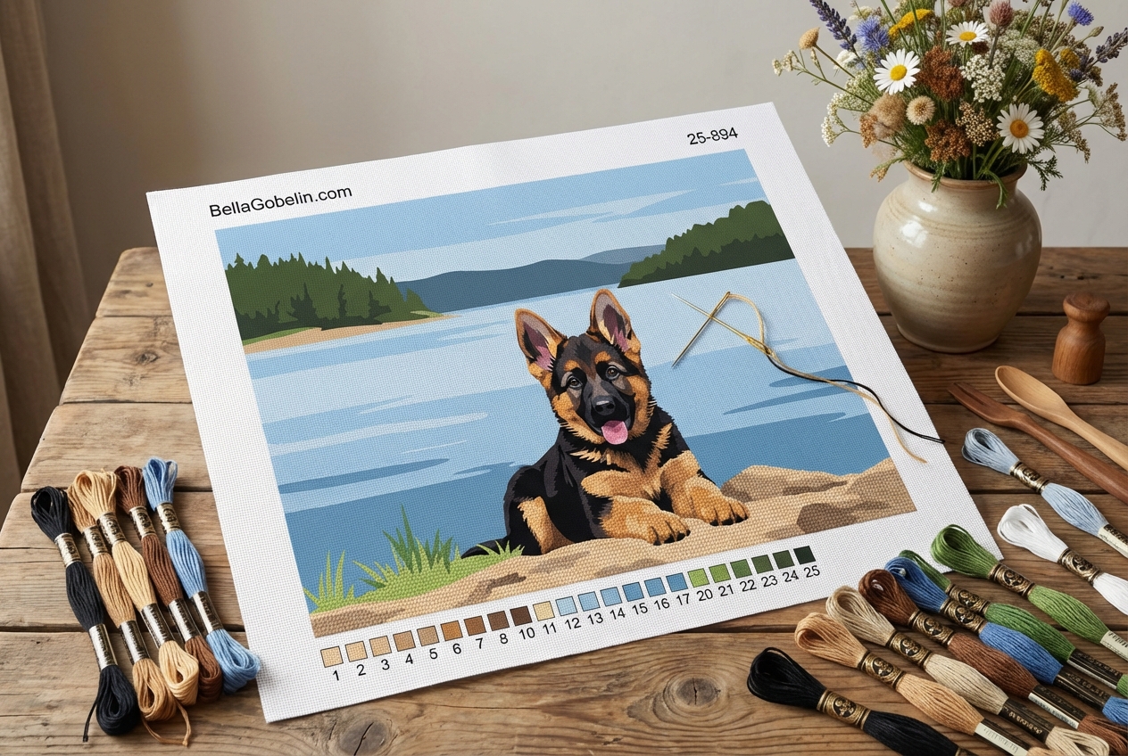 Dog portrait - German Shepherd puppy at the lake