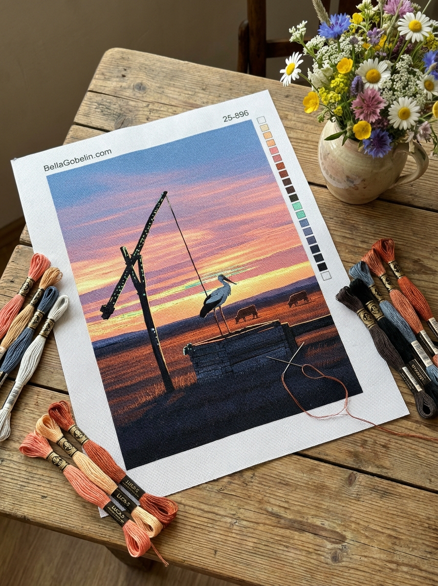 Water Well with a Stork - Evening Scene
