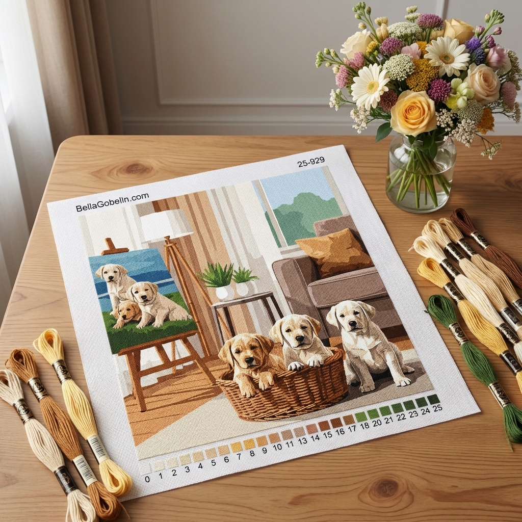 Labrador puppy in the living room