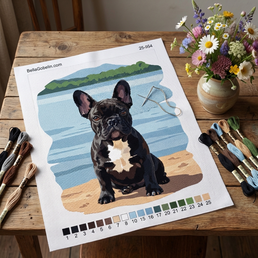 Dog portraits - French Bulldog puppy by the lake