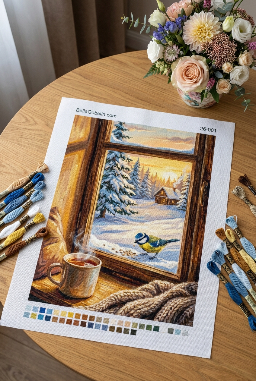 Care, winter scene painting