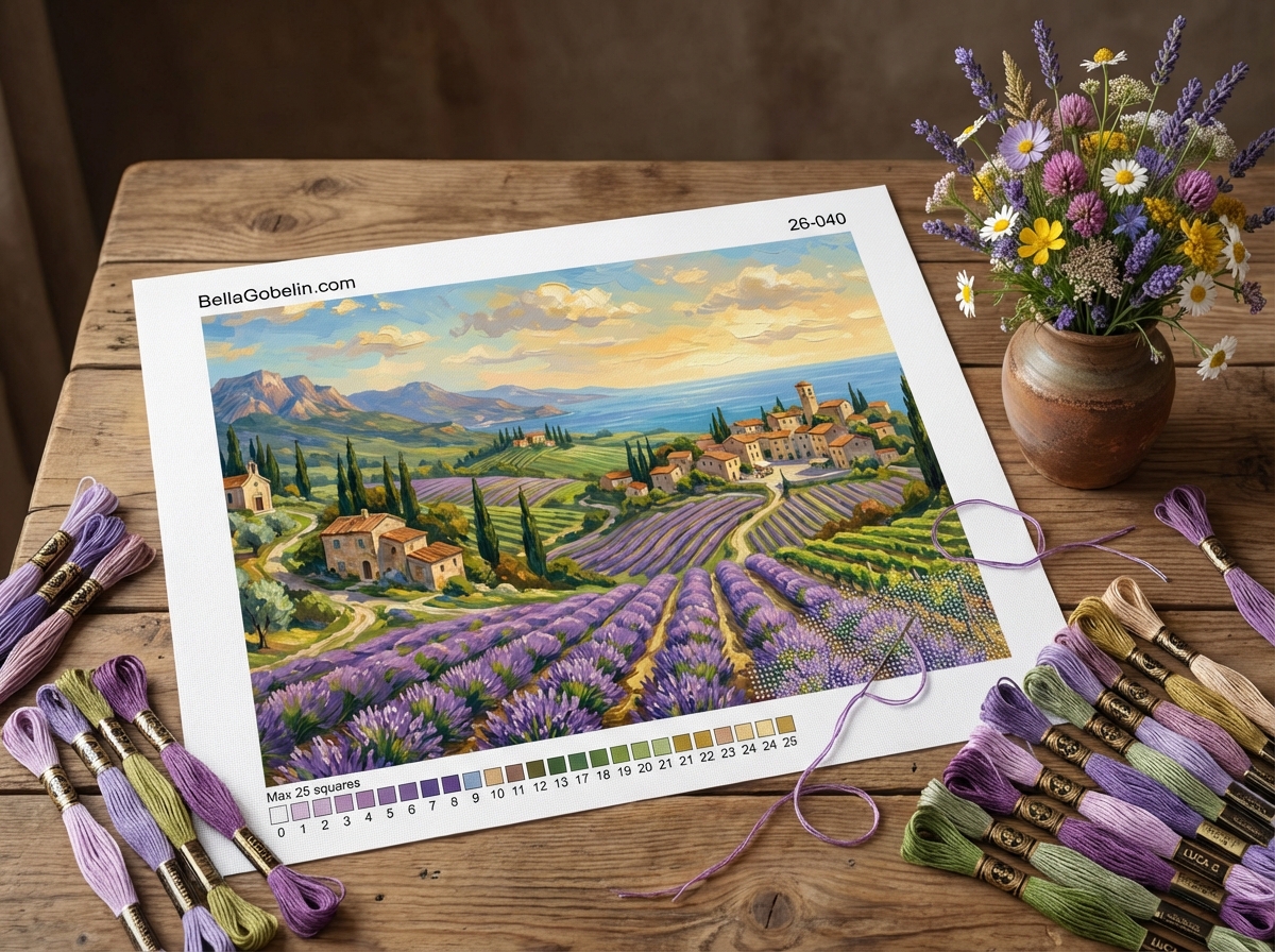 Lavender view of the Tuscan landscape