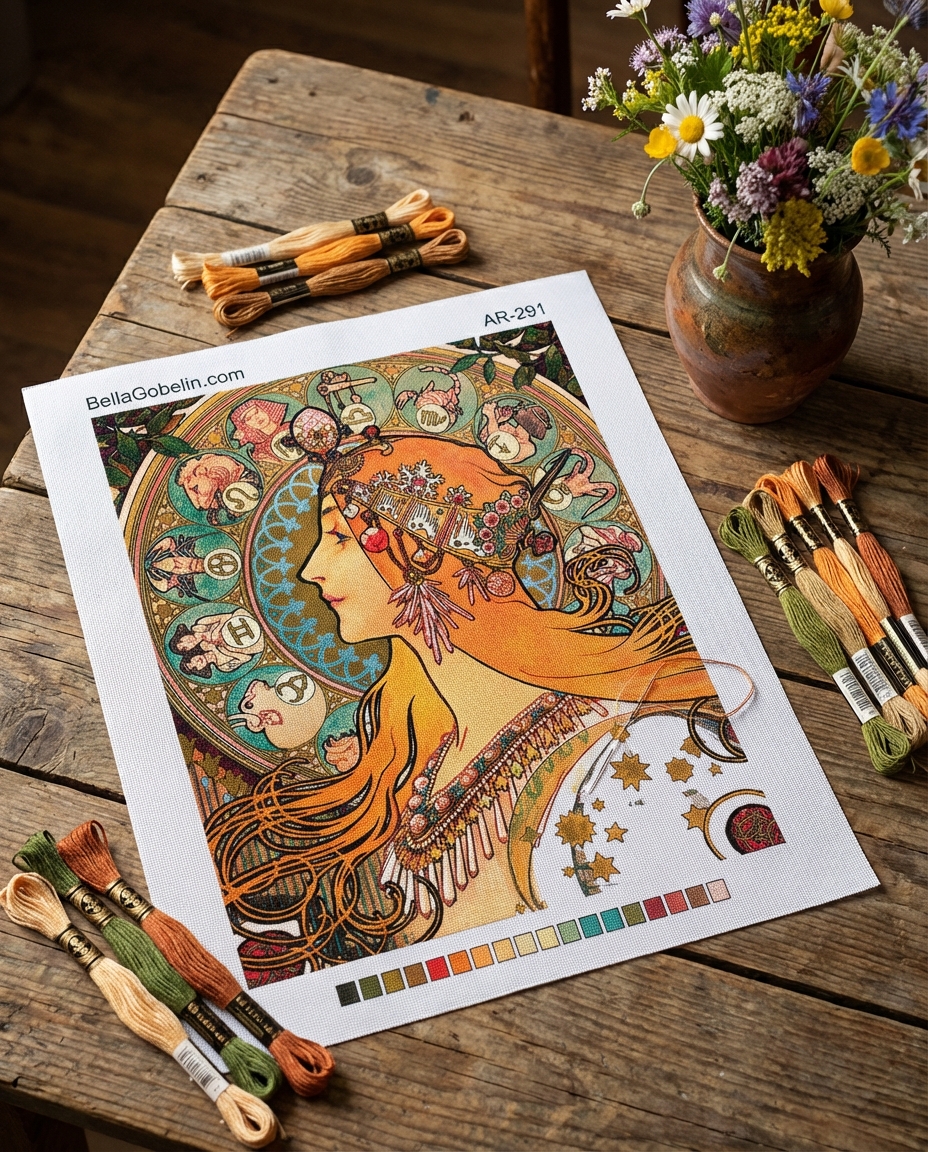 Image in the style of Alphonse Mucha