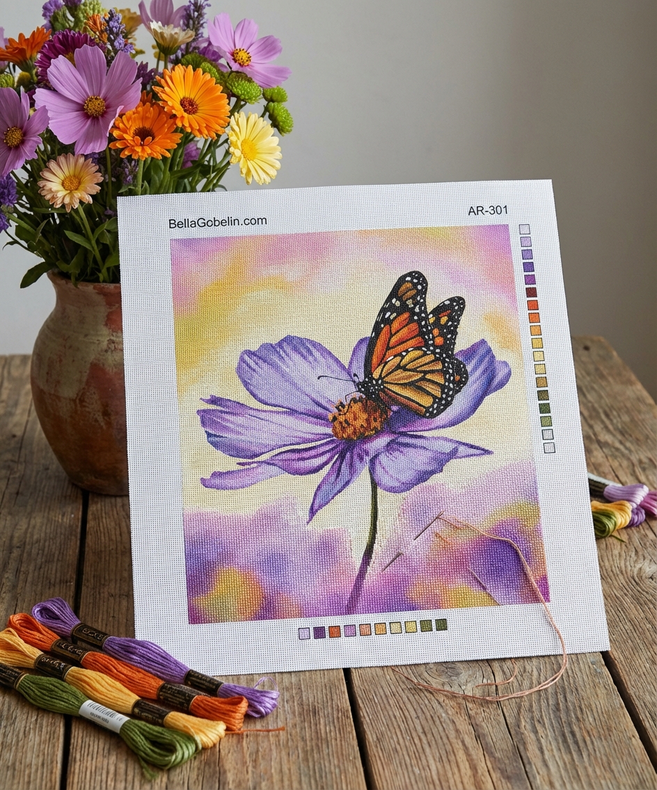 Purple flower with butterfly