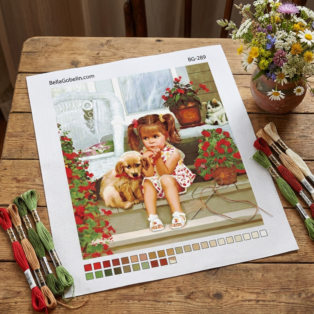 The little girl and the puppy