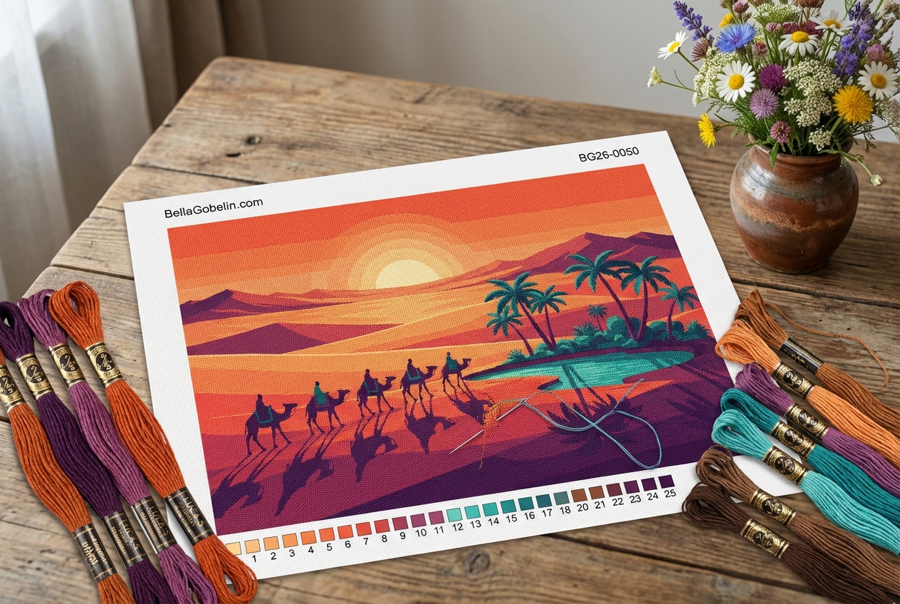 Desert landscape with camels