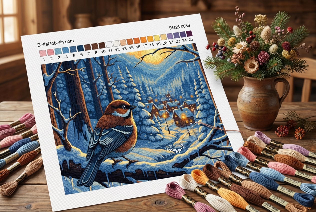 Winter bird in a snowy landscape