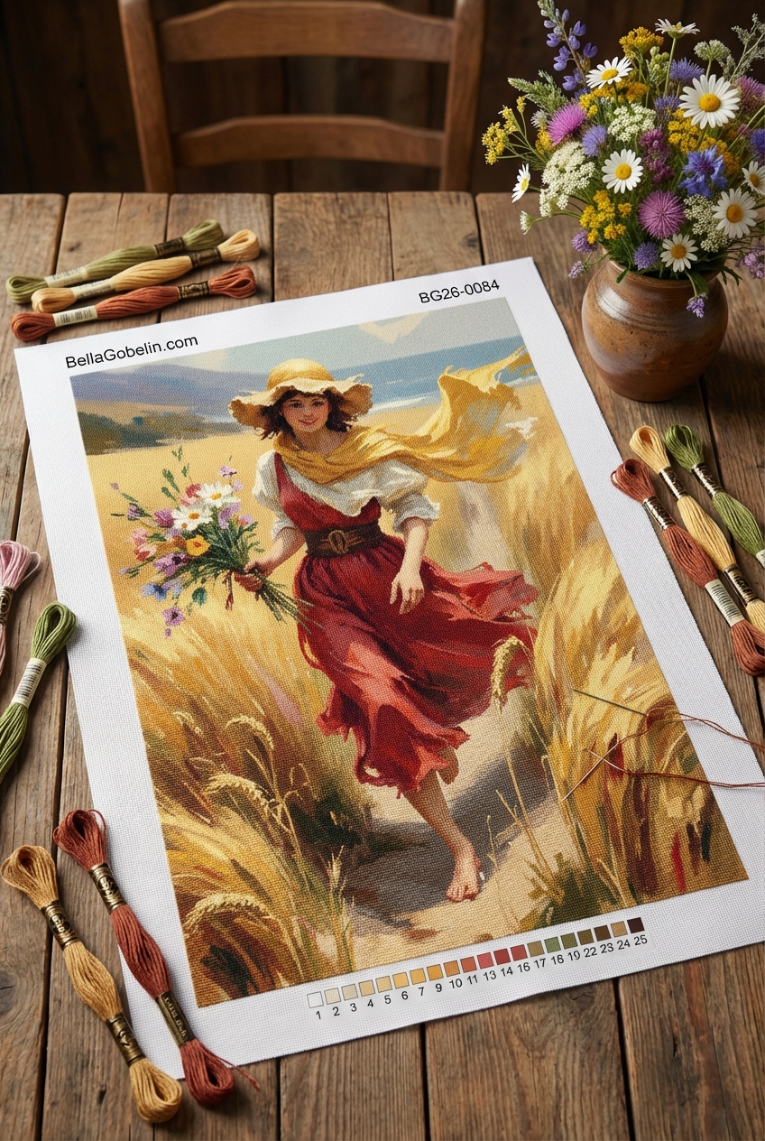 Girl with Flowers in a Meadow