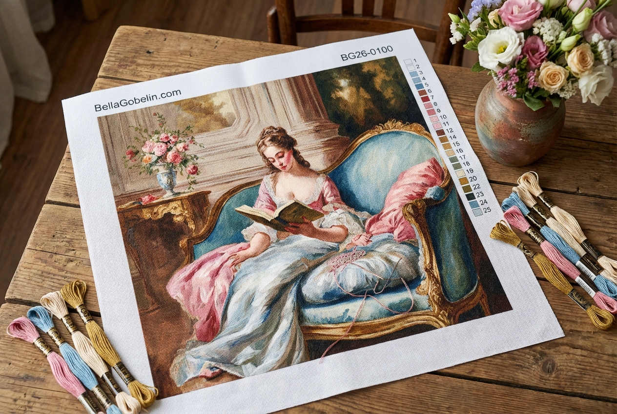 A female reader in Rococo style