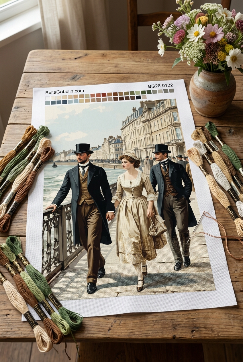 Seaside walk with an elegant couple