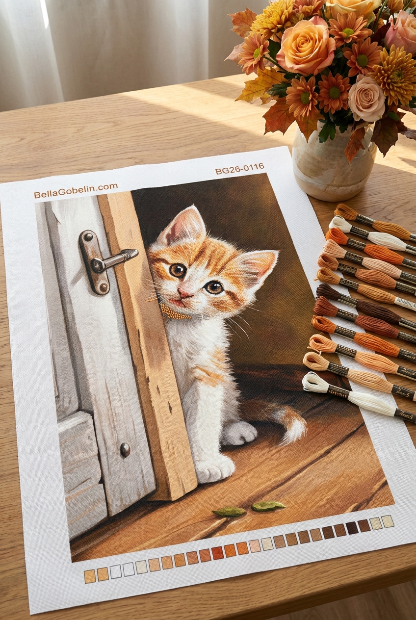 Cute kitten at the door.