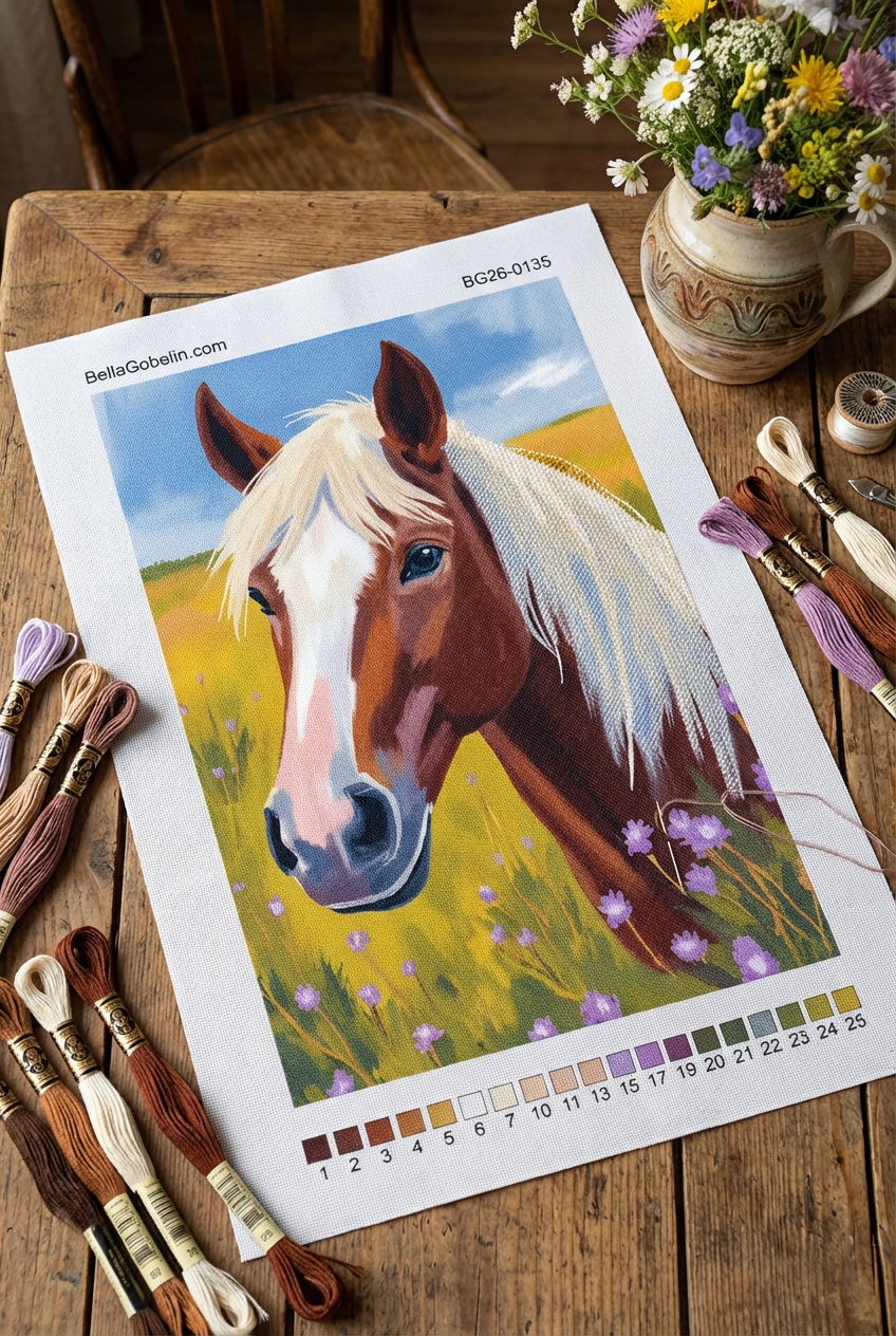 Horse portrait on a floral field