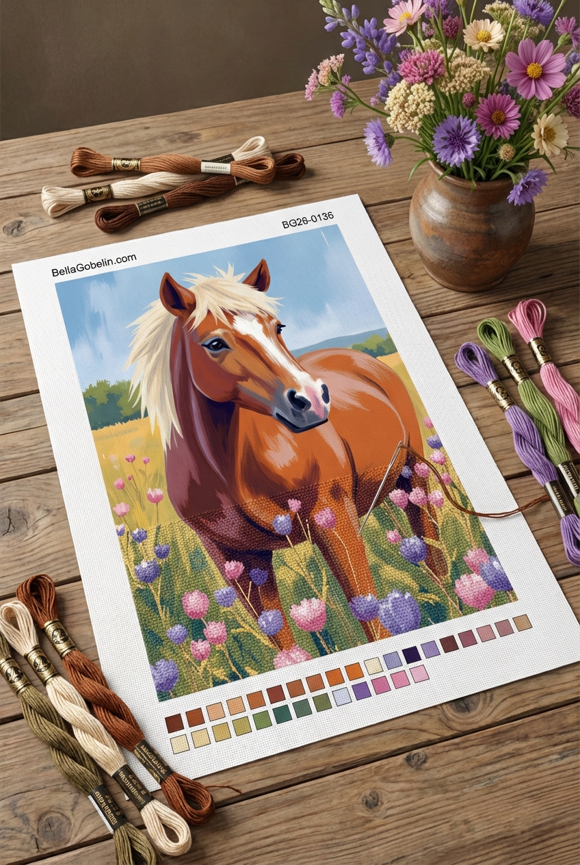 Horse in a flower meadow tapestry