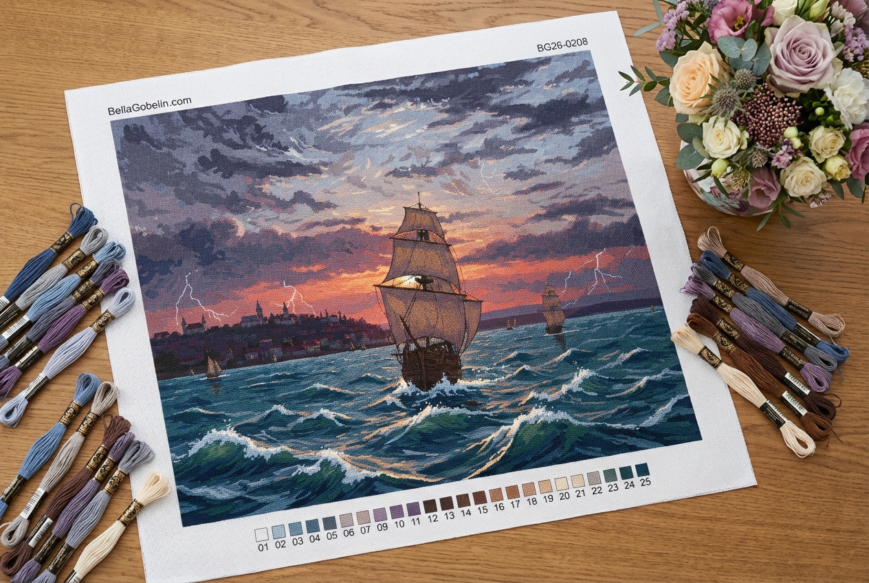 Sailboats sailing on a stormy sea