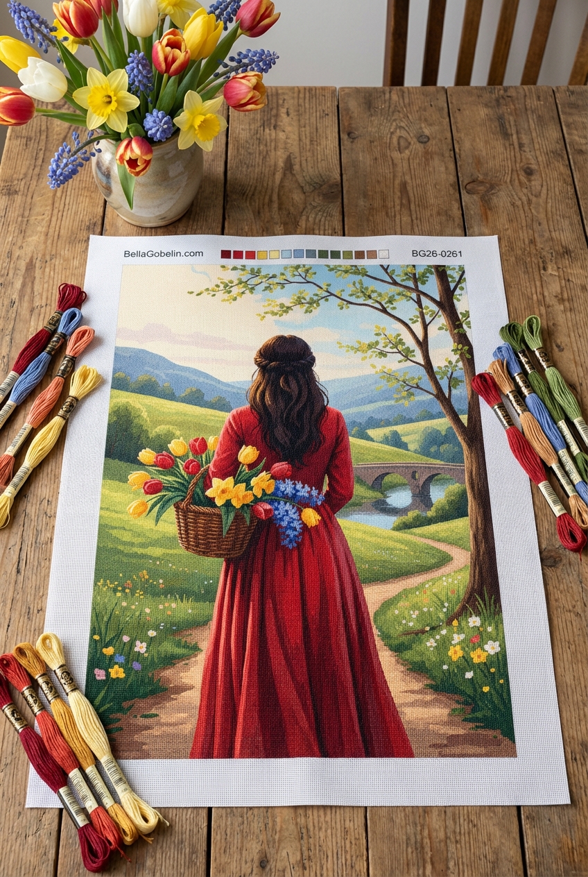 Flowered woman in a landscape