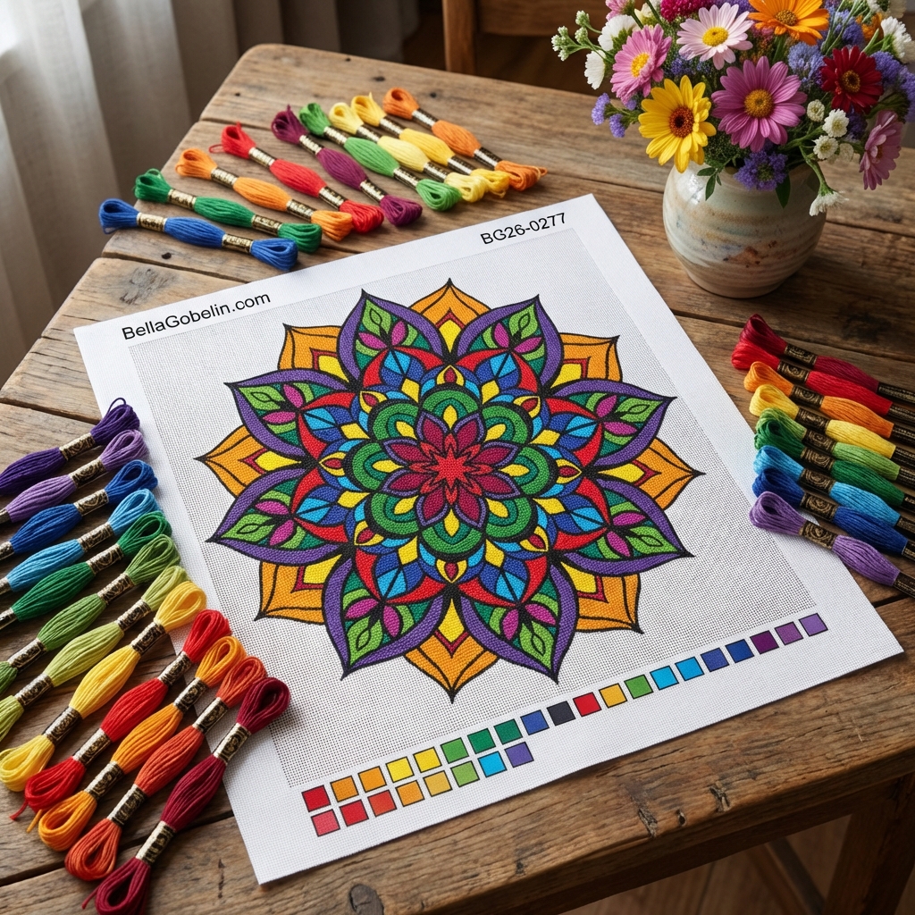 Colorful mandala circle, floral pattern