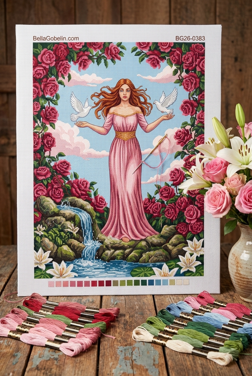 Woman standing in a rose garden