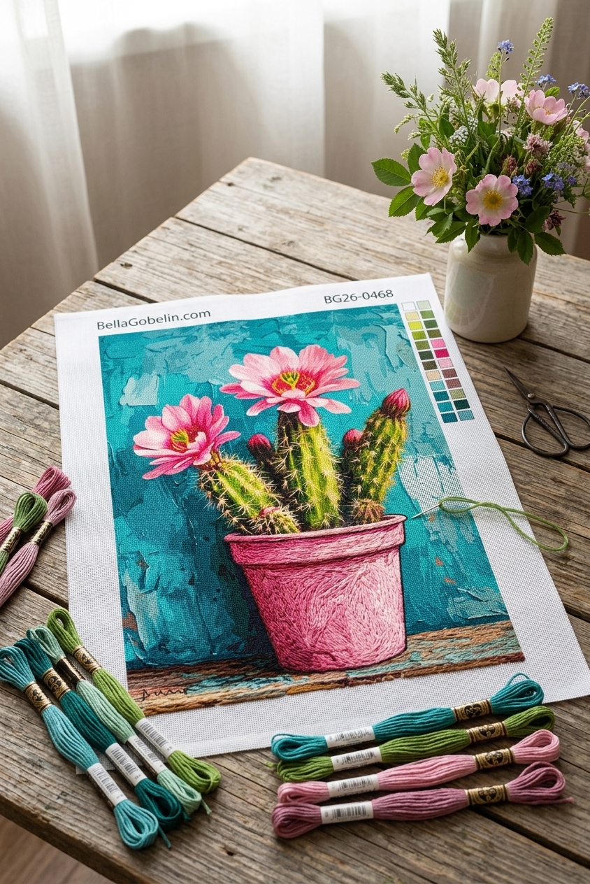 Blooming cactus in a pot