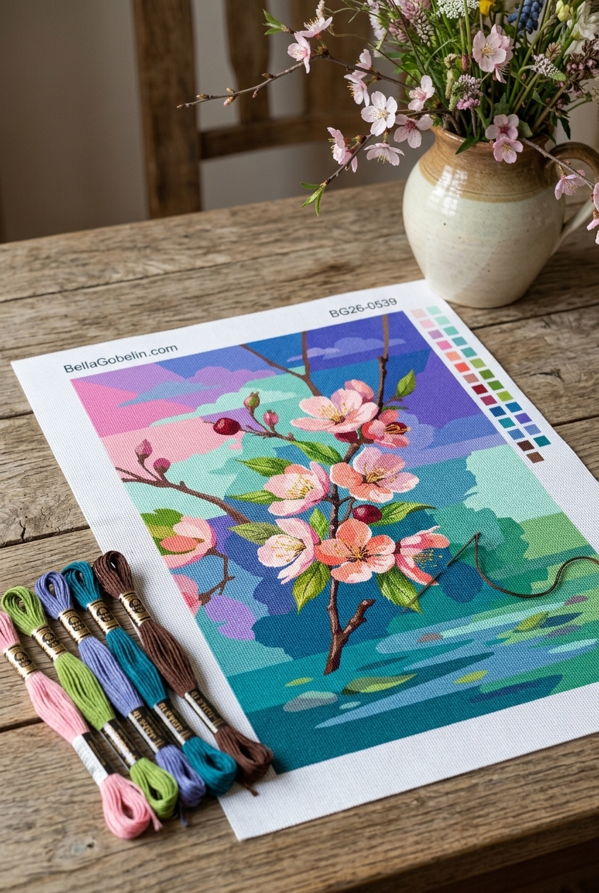 Flowering cherry blossom branch