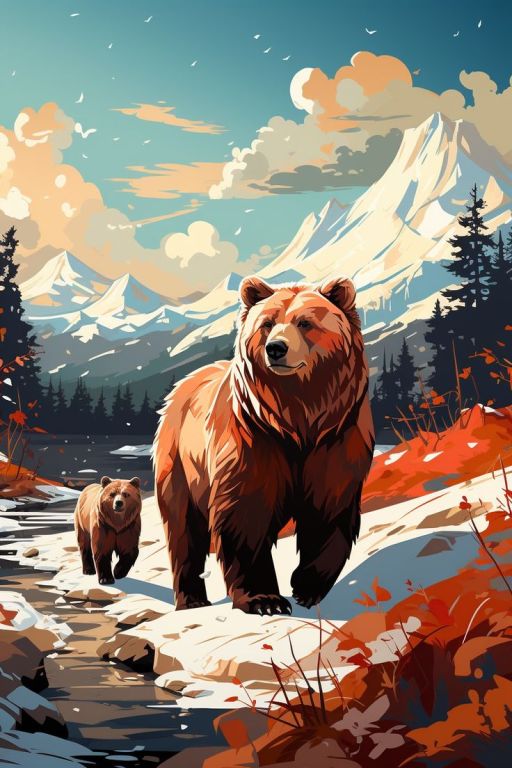 Bears in the Winter Landscape