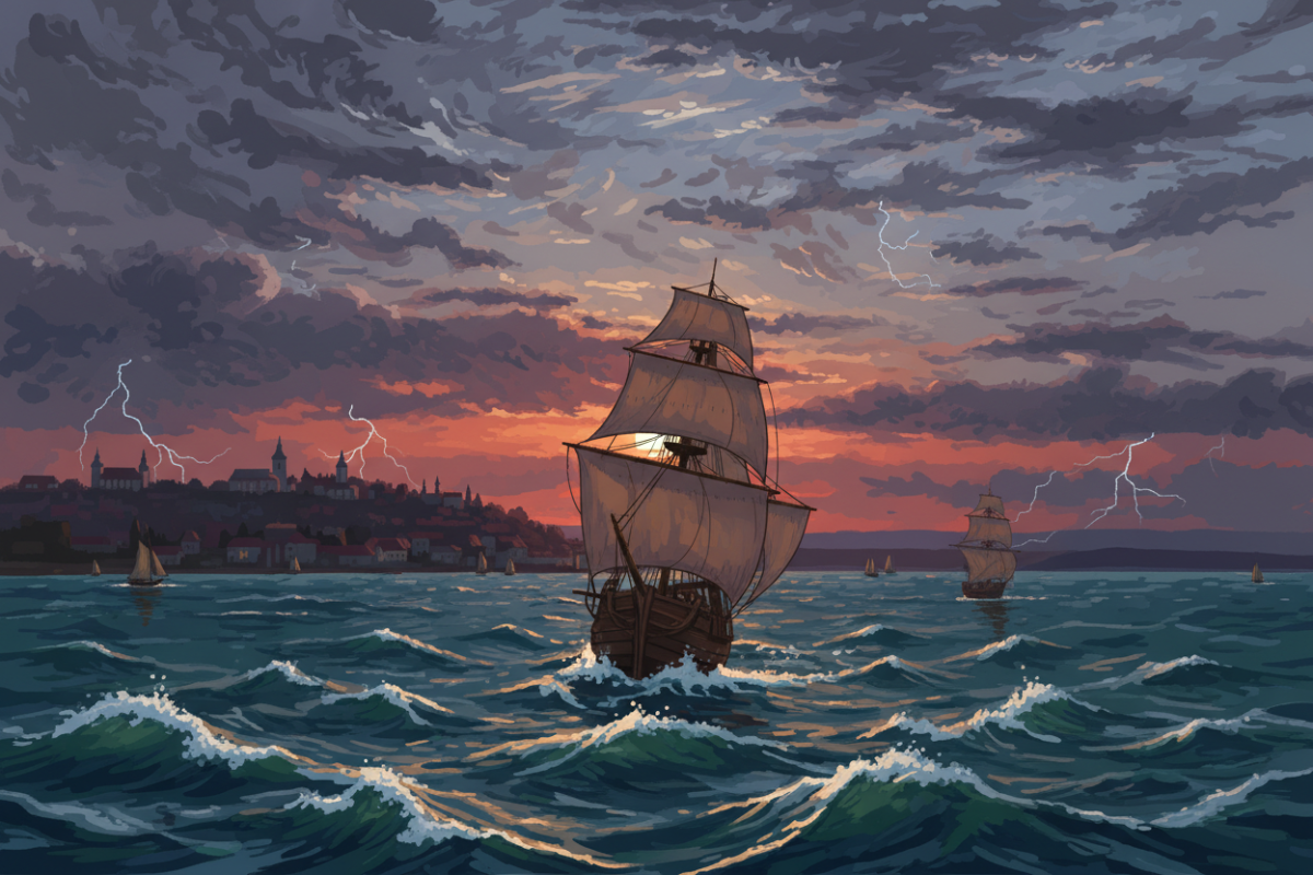 Viharos tengeren hajózó vitorlások