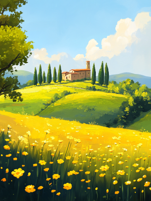 Tuscany with yellow flowers