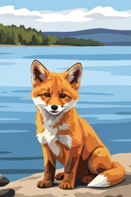 Fox cub at the lake