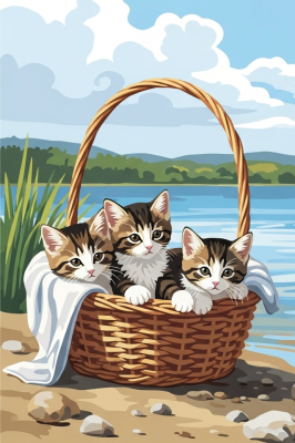 Kittens in a basket (needlepoint tapestry)