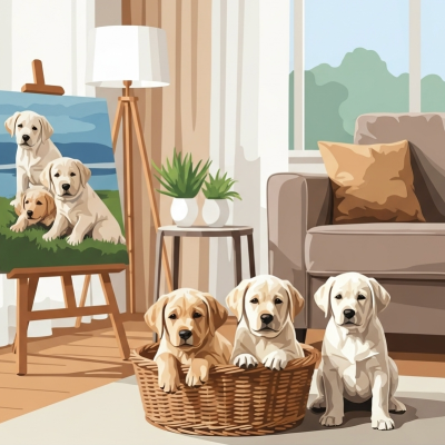 Labrador puppy in the living room