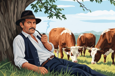 Cowherd with a pipe