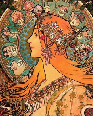 Image in the style of Alphonse Mucha
