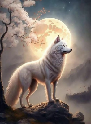 Lonely wolf at night