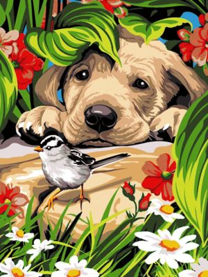 The puppy and the little bird