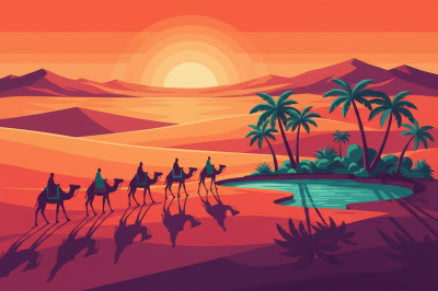 Desert landscape with camels