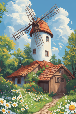 Idyllic landscape with a windmill