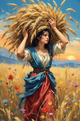 A harvest woman in the field