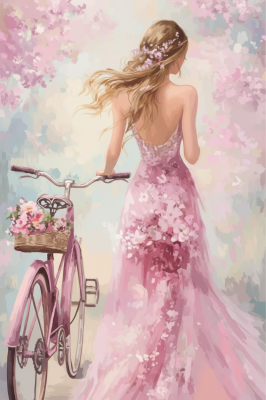 Floral girl riding a bicycle