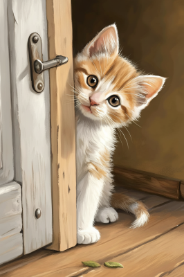 Cute kitten at the door.