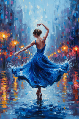 The rain dance of the ballerina in the blue dress.