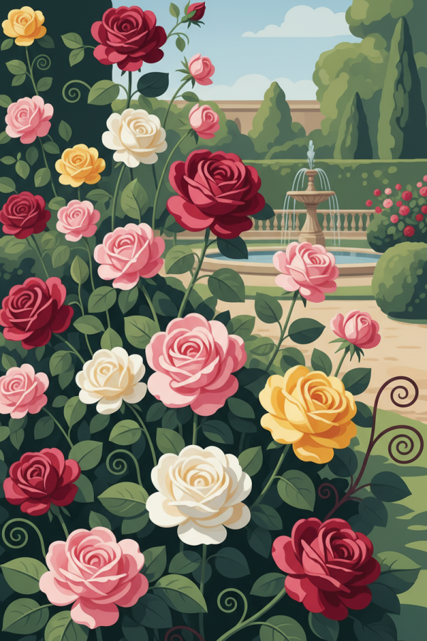 Rose garden with fountain