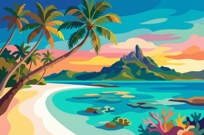 Tropical beach with palm trees