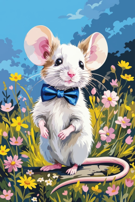 Elegant little mouse in a flowery meadow