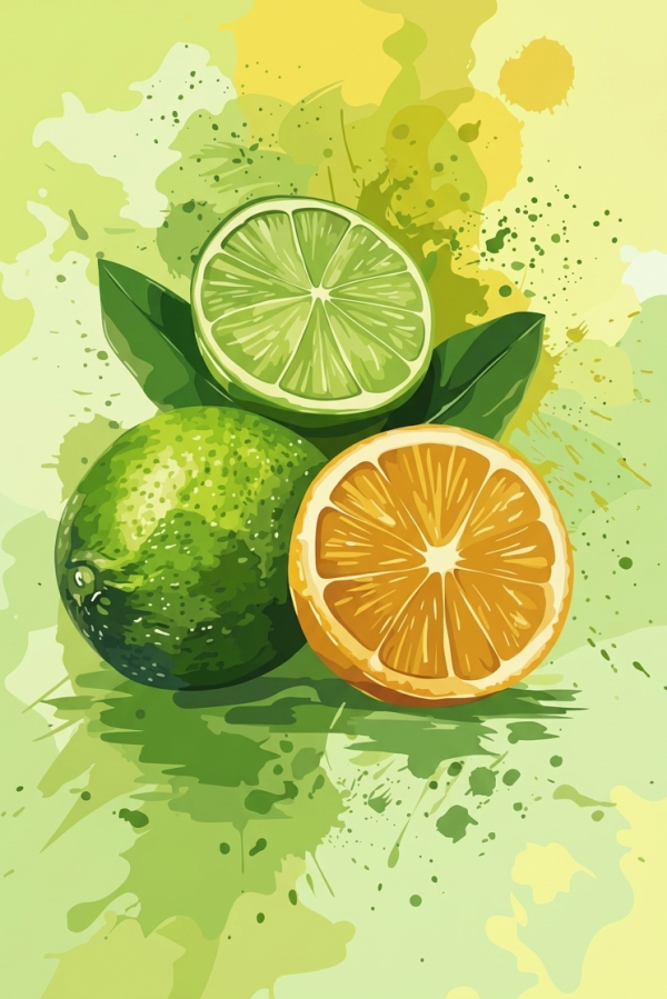 Refreshing citrus fruits in watercolor style