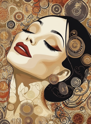 Coco Chanel portrait in Klimt style