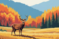 Red deer stag and autumn landscape