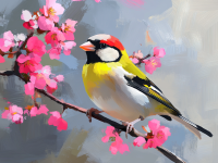 A goldfinch on the cherry tree